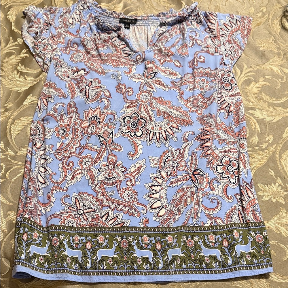 Talbots Blue and Red Paisley Blouse